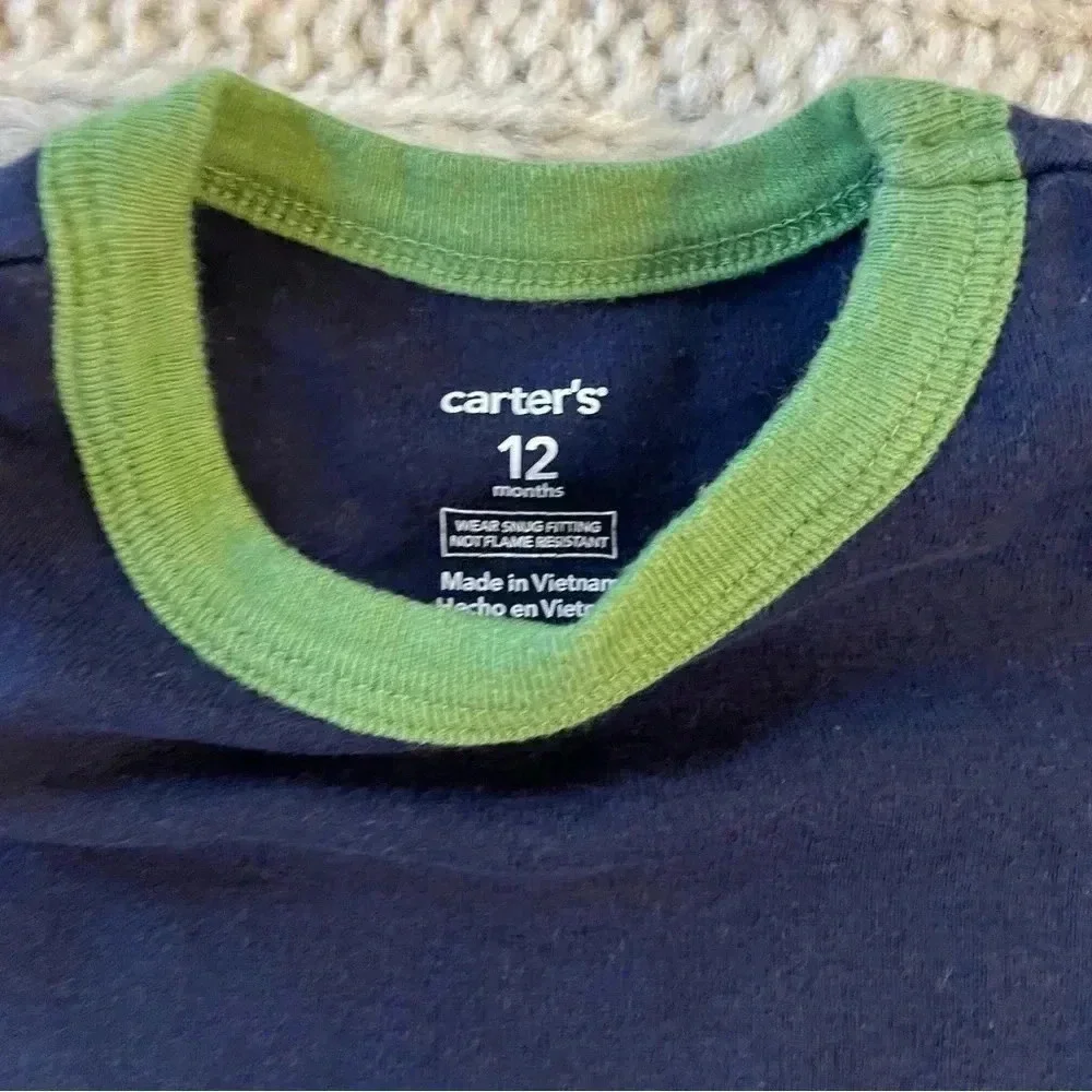 Carter’s 9-12 months blue short‎ sleeve dinosaur skeleton shirt​